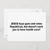 Carte Postale Jésus achète des fusils mais ne veut pas que vous  (Devant / Derrière)