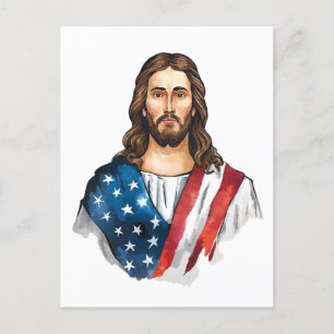 Carte Postale Jésus artistique avec drapeau américain