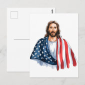 Carte Postale Jésus avec drapeau américain aquarelle abstraite (Devant / Derrière)