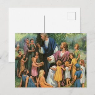 Carte Postale Jésus-Christ bénissant les enfants, religion vinta