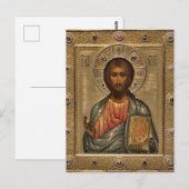 Carte Postale Jésus-Christ tenant l'icône orthodoxe des Évangile (Devant / Derrière)