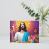Carte Postale Jésus drôle et coloré à son anniversaire (Debout devant)