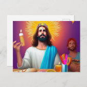 Carte Postale Jésus drôle et coloré à son anniversaire (Devant / Derrière)