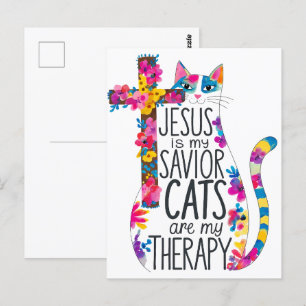 Carte Postale Jésus Est Mon Sauveur Les Chats Sont Ma Thérapie D