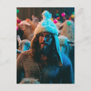 Carte Postale Jésus et moutons drôles à une fête d'anniversaire