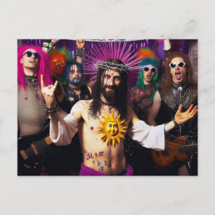 Carte Postale Jésus fête punk rock colorée et drôle