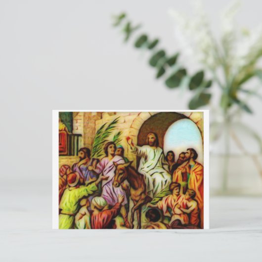 Carte Postale Jésus guide l'âne à Jérusalem (Debout devant)