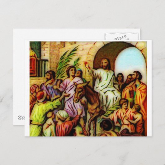 Carte Postale Jésus guide l'âne à Jérusalem (Devant / Derrière)