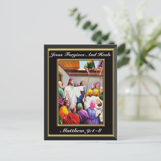 Carte Postale Jésus pardonne et guérit Matthieu 9:1-8 noir (Debout devant)