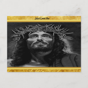 Carte Postale Jésus regardant dans le ciel avec une feuille d'or