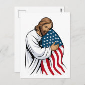 Carte Postale Jésus serrant le drapeau américain (Devant / Derrière)