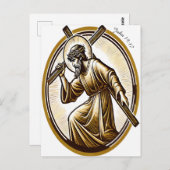 Carte Postale Jésus tenant la croix d'or de manière réversible (Devant / Derrière)