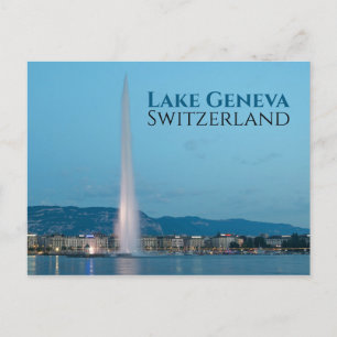 Carte Postale Jet d'Eau Genève en nuit