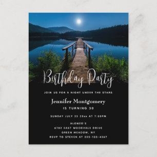 Carte Postale Jetée de nuit avec Pleine lune Invitation d'annive