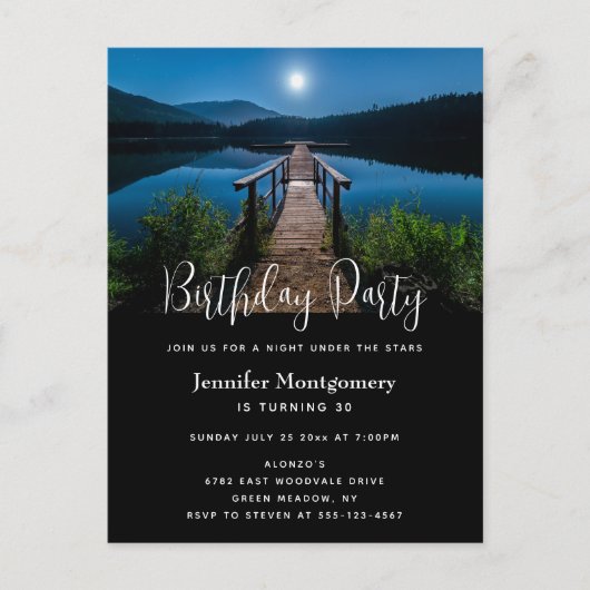 Carte Postale Jetée de nuit avec Pleine lune Invitation d'annive (Devant)