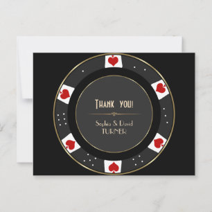 Carte Postale Jeton de poker élégant en or Mariage Merci