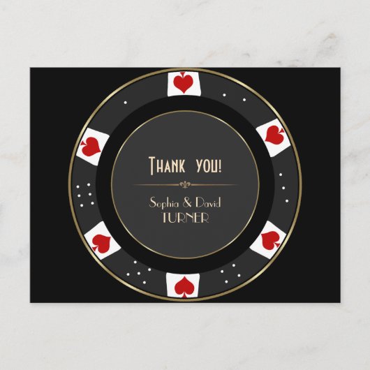Carte Postale Jeton de poker élégant en or Mariage Merci (Devant)