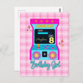 Carte Postale Jeu d'arcade rétro fête d'anniversaire bleu rose (Devant / Derrière)