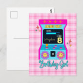Carte Postale Jeu de Arcade Anniversaire Rétro Bleu Rose (Devant / Derrière)
