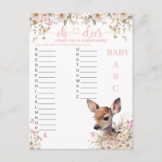 Carte Postale Jeu de Baby shower de cerfs de Woodland (Devant)