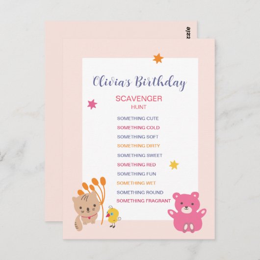 Carte Postale Jeu de chasse au trésor pour anniversaire d'enfant (Devant / Derrière)