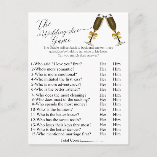 Carte Postale jeu de chaussures mariage, jeu de chaussures nupti (Devant)