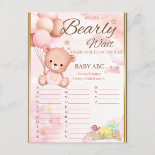 Carte Postale Jeu de Fille pour Baby Shower Ours