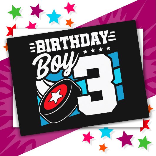 Carte Postale Jeu de hockey 3 ans Thème 3ème anniversaire garçon
