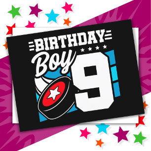 Carte Postale Jeu de hockey de 9 ans Thème 9e anniversaire garço