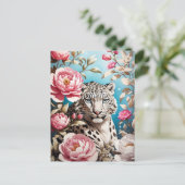 Carte Postale Jeu De Léopard Des Neiges Et Pies Roses (Debout devant)