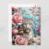 Carte Postale Jeu De Léopard Des Neiges Et Pies Roses (Devant / Derrière)