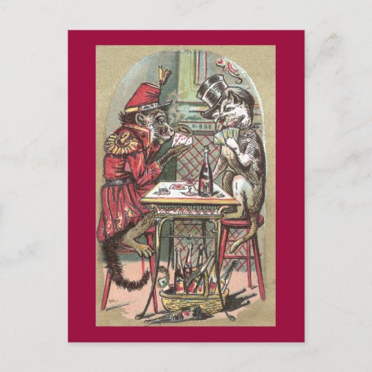 Carte Postale Jeu de poker entre singe et Bulldog (Devant)