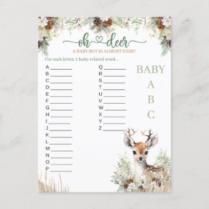 Carte Postale Jeu pour Baby Shower Garçon Cerf de Forêt