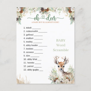 Carte Postale Jeu pour Baby Shower Garçon sur le thème Cerf de l