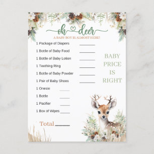 Carte Postale Jeu pour Baby Shower Garçon sur le thème Cerf de l
