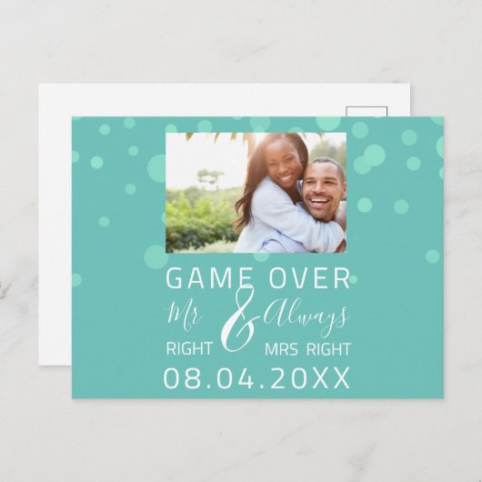 Carte Postale Jeu Sur Funny Enregistrer La Date Mariage Aqua Pho (Devant / Derrière)