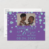 Carte Postale Jeu Sur Funny Enregistrer La Date Mariage Violet P (Devant / Derrière)
