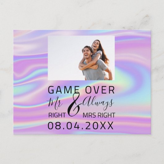 Carte Postale Jeu Sur Holographic Funny Enregistrer Le Mariage D (Devant)