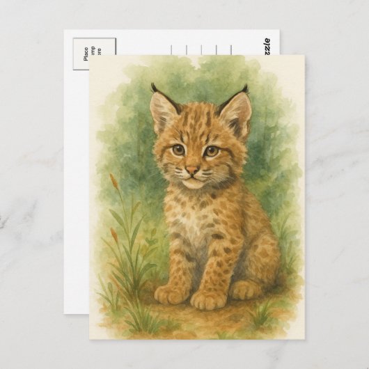 Carte Postale Jeune Bobcat Kitten Chat Bébé Animaux sauvages Car (Devant / Derrière)