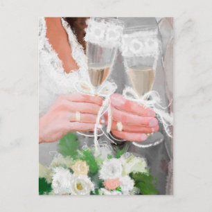 Carte Postale Jeune couple marié avec des verres de champagne