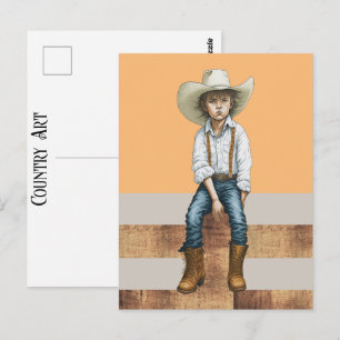 Carte Postale Jeune Cowgirl sur un Ranch de Style Country Wester