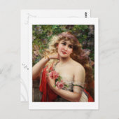 Carte Postale Jeune Dame Avec Rose (Devant / Derrière)