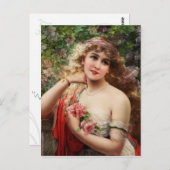 Carte Postale Jeune Dame Avec Rose (Devant / Derrière)