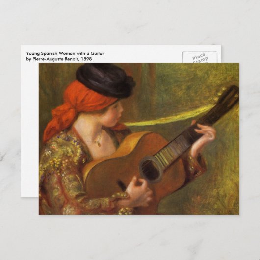 Carte Postale Jeune Espagnole avec guitare par Pierre Renoir (Devant / Derrière)