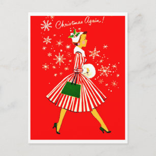 Carte Postale Jeune femme à Noël encore, vacances d'autrefois