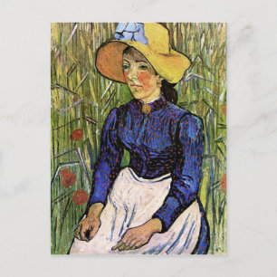 Carte Postale Jeune femme avec paille Casquette Van Gogh Art