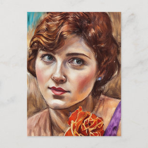 Carte Postale Jeune femme avec peinture à l'art pastel de rose