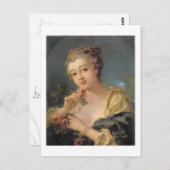 Carte Postale Jeune femme avec un bouquet de Roses (Devant / Derrière)