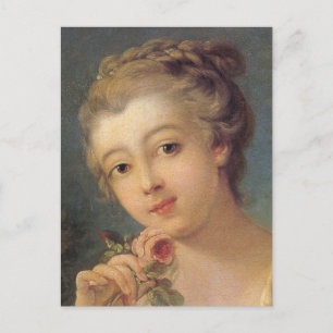 Carte Postale Jeune femme avec un Bouquet de Roses en détail