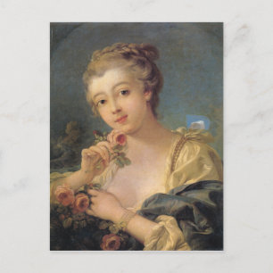 Carte Postale Jeune femme avec un bouquet des roses